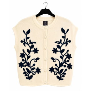 Lisbeth Merrild vest med broderi hvid