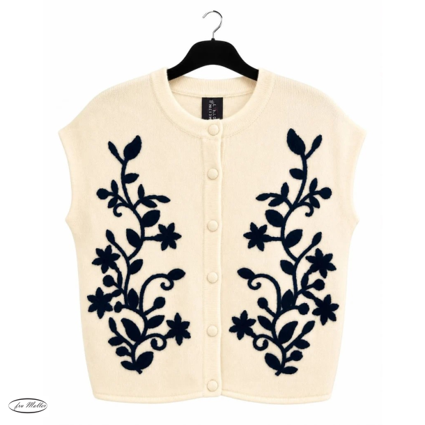 Lisbeth Merrild vest med broderi hvid