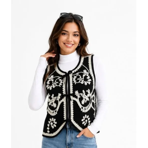 Lisbeth Merrild vest med broderi sort