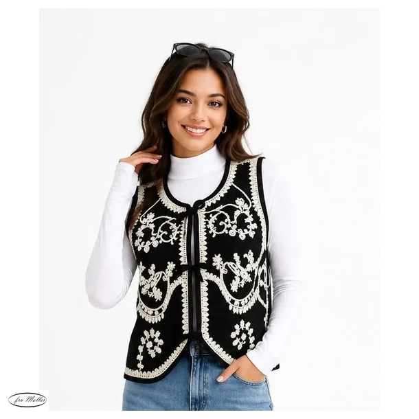 Lisbeth Merrild vest med broderi sort