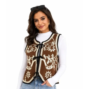 Lisbeth Merrild vest med broderi brun