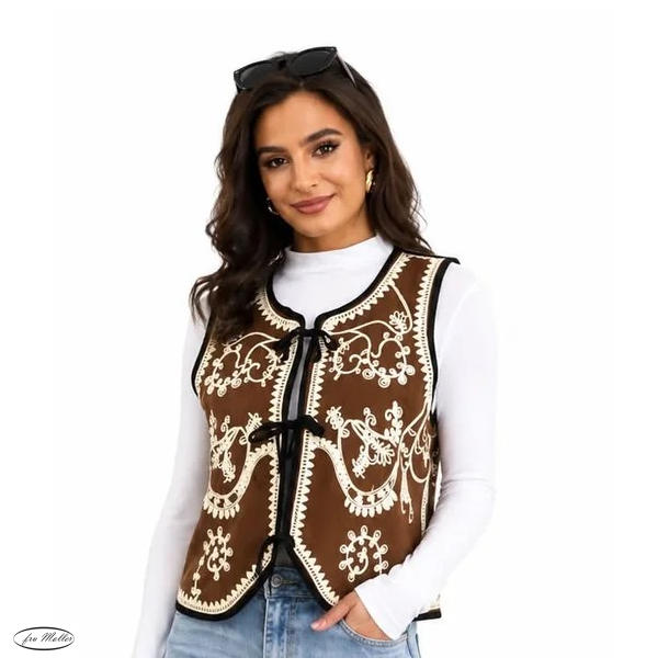 Lisbeth Merrild vest med broderi brun