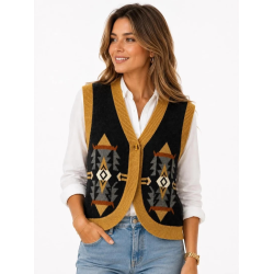 Lisbeth Merrild vest med m�nster camel
