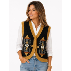 Lisbeth Merrild vest med m�nster camel