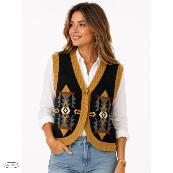 Lisbeth Merrild vest med m�nster camel