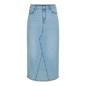 VILA Vinus midi denim skirt light blue
