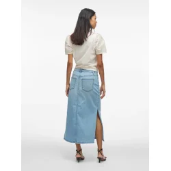 VILA Vinus midi denim skirt light blue
