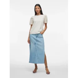 VILA Vinus midi denim skirt light blue