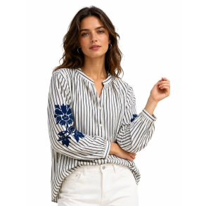 Lisbeth Merrild skjorte strib m/broderi bl�